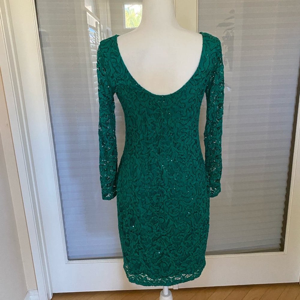 Marina Emerald Green Sequined Lace Dress - Picture 2 of 5